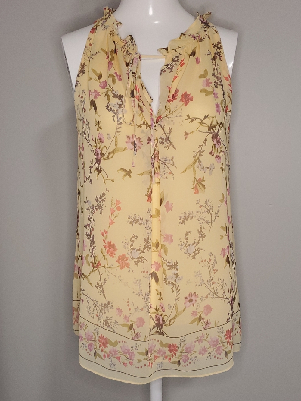 Max Studio Yellow Floral Tie-Front Sleeveless Camisole